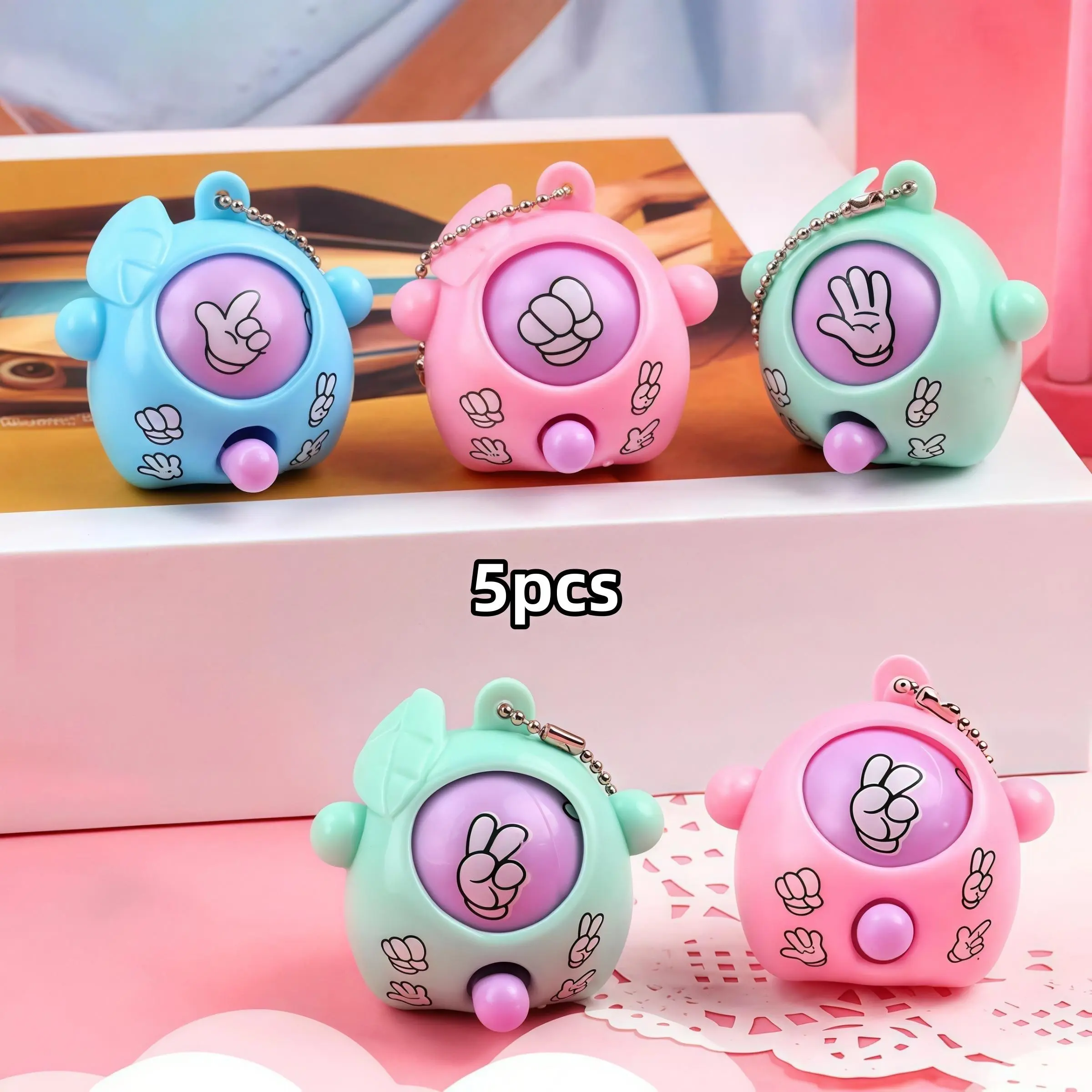 5-Pack Rock Paper Scissors Game Keychains, Mini Interactive Finger Puppets, Plastic, Mixed Colors, Kids 3-6 Years, Party Gifts, Fidget Keychain