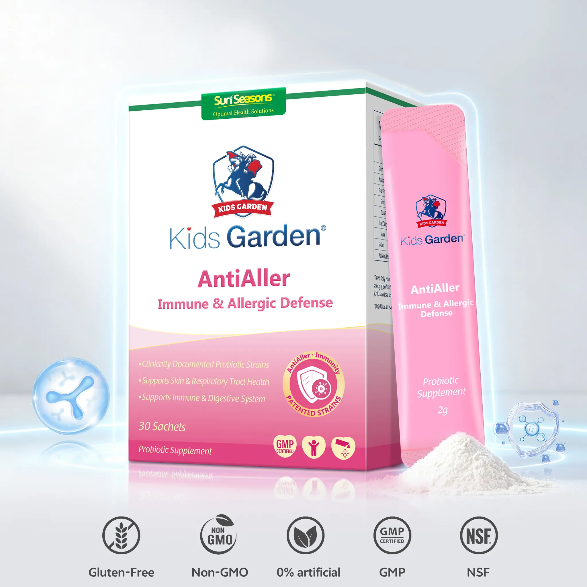 Kids Garden AntiAller Baby & Kids Probiotics for Skin Allergy, Eczema & Itchy Redness Relief | Infant Toddler Gluten Sensitivity & Gut Immune Support, 10B CFU 7 Strains Prebiotics Postbiotics L-Glutamine (30 Packets)