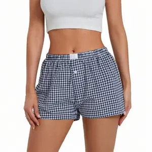 Seya Womens Summer Y2K Boxer Shorts  Low Waist Plaid Lounge Shorts Elastic Cute Gingham Bottoms Casual Shorts Loungewear Plaid Ruffle Boxer Shorts Pajama Gingham Beach Bottoms Pockets 2026 Trendy Pajama Shorts for Daily Wear, Ladies Sleepwear Loungewear
