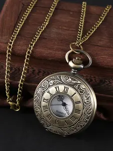 One-Piece Antique Bronze Pocket Watch - Roman Numeral Dial with Ornate Floral Border, Quartz Watch