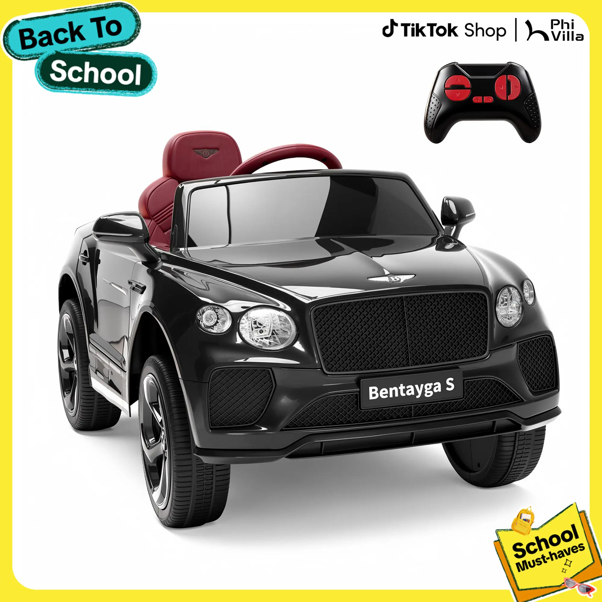 Licensed Bentley 12V Kids Ride On Electric Car with Parent Control, 2WD,Four-Wheel Suspension, Lockable Storage Trunk, Slow Start, LED Headlights,Built-in Music,Safety Belt, USB,MP3,Bluetooth, Adjustable Speed For Kids Aged 2-6,summerwins,Toddler Gifts