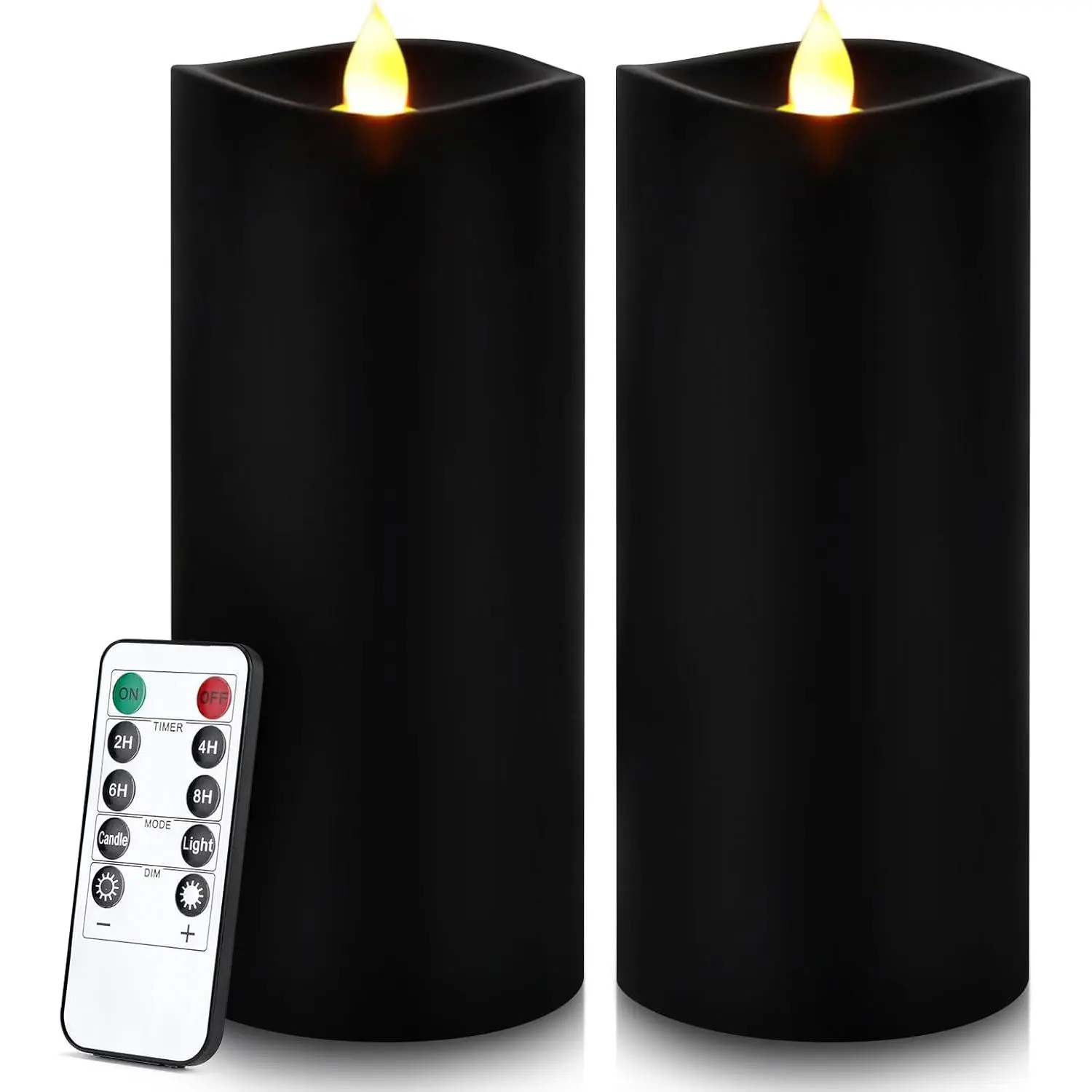 7" x 3" Flameless Candles, Flickering Moving Flame LED Candles,  Operated Candles with Remote and Timers, Black, Set of 2