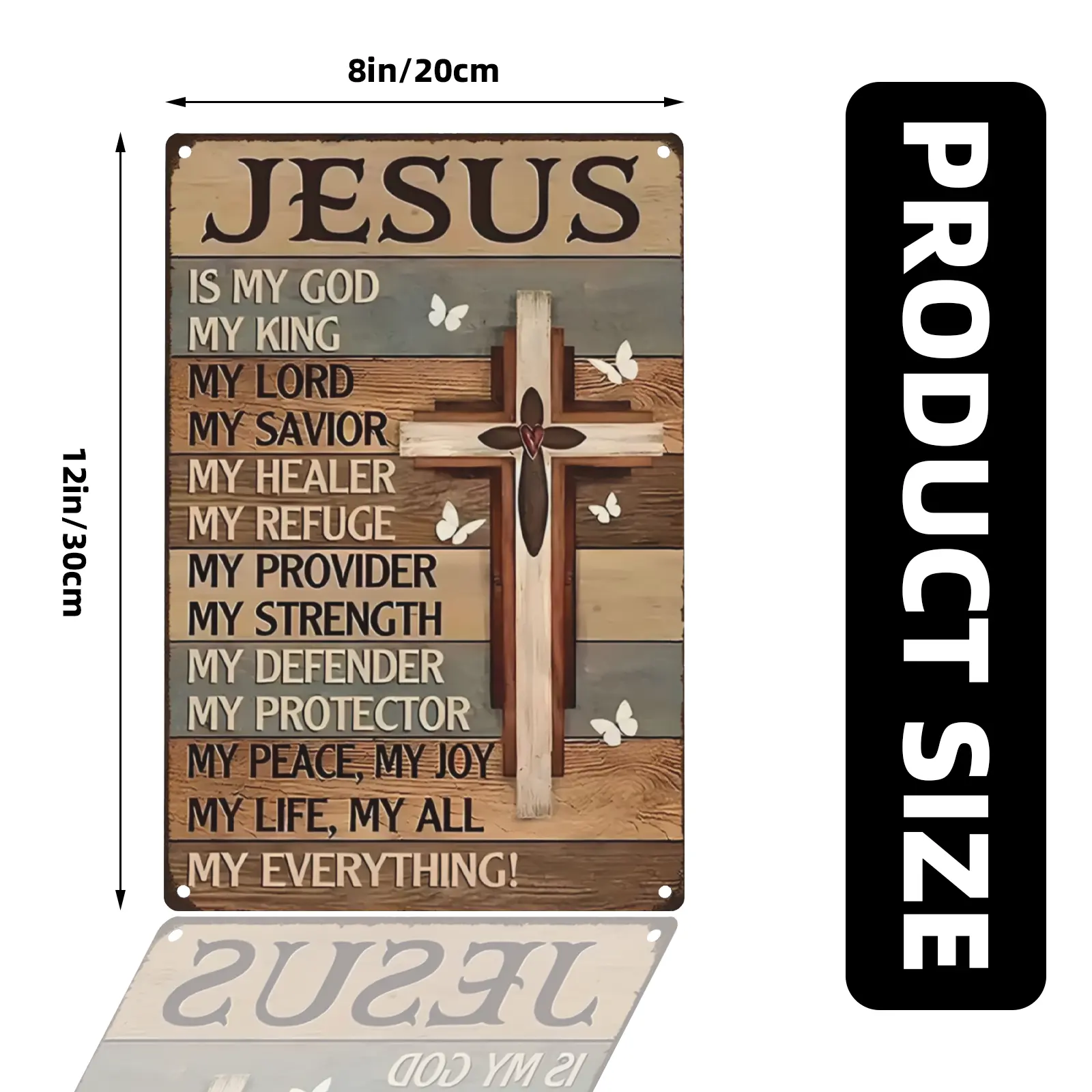 Jesus Metal Sign, 8x12 in Lightweight Christian Cross Bible Faith Wall Decoration, Rustic Aluminum Plaque, Home Decor for Bedroom & Prayer Room, Religious Gift