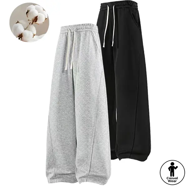 Women’s wide-leg athletic sweatpants, casual elastic-waist drawstring pants, loose street-style pants with pockets