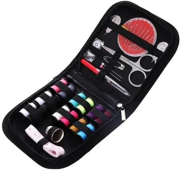 Adults & Beginners Must-Have Maroon Sewing Kit | Complete Basic Needle and Thread Set with Scissors, Tape Measure, Needle Threader for Home, Travel & Emergencies, gift