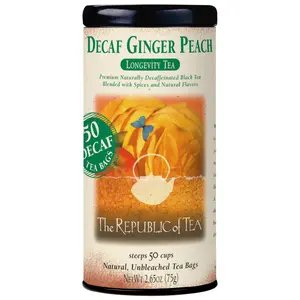 The Republic of Tea Decaf Ginger Peach Black Tea, Tin of 50 Tea Bags