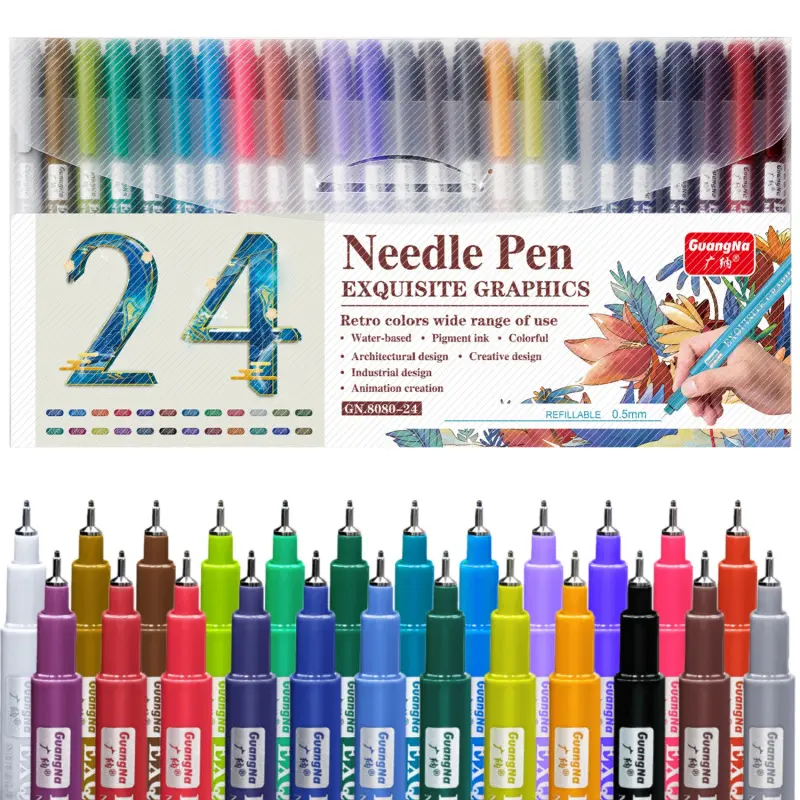 Needle Pen, Fine Point Pen with 12/24 Colors, Waterproof Archival Ink, 0.5mm Fineliner Ink Pens, Permanent Art Markers, for Artist Illustration, Sketching, Anime, Manga, Technical Drawing, Scrapbooking, Crafts, Drawing Pens Set