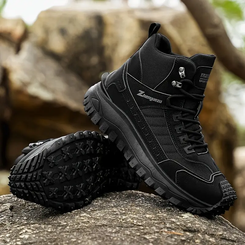 Boots for Men Spring New Men's Plus-Size Hiking Boots, Solid Mid-Cut Laced Design Trail Running Shoes, Thick Sole, Excellent Traction, Outstanding Flexibility, Suitable for Most High-Intensity Extreme Sports, Climbing Shoes/Camping Gear