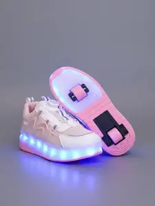 Cute Usb Rechargeable Luminous Pink Sneakers, 2024 New Style Fashionable Light Up Walking Skateboard Shoes for Boys & Girls, Casual Sports Shoes with Wheel Design for Daily Wear