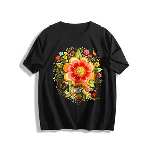 Women's Casual White Cotton Short Sleeve T-Shirt with 3D Embroidery Floral Vintage Graphic