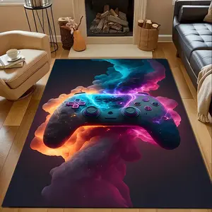 Home rug with a game controller pattern bathed in colorful mist, suitable for living room, bedroom, kitchen; home decor area rug, holiday gift for family and friends