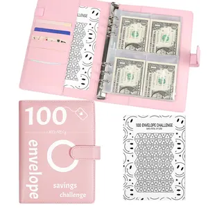 100 Envelopes Money Saving Challenge Binder, A5 PU Leather Budget Binder Book with Cash Gift Envelopes, Fun Way to Save $5,050 (Pink) Birthday Birthday