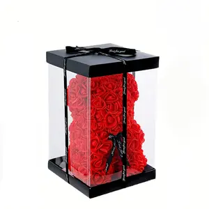 Valentine's Day Rose Bear Gift Set, Cute Teddy Bear with Box and Card, Romantic Birthday Anniversary Decoration