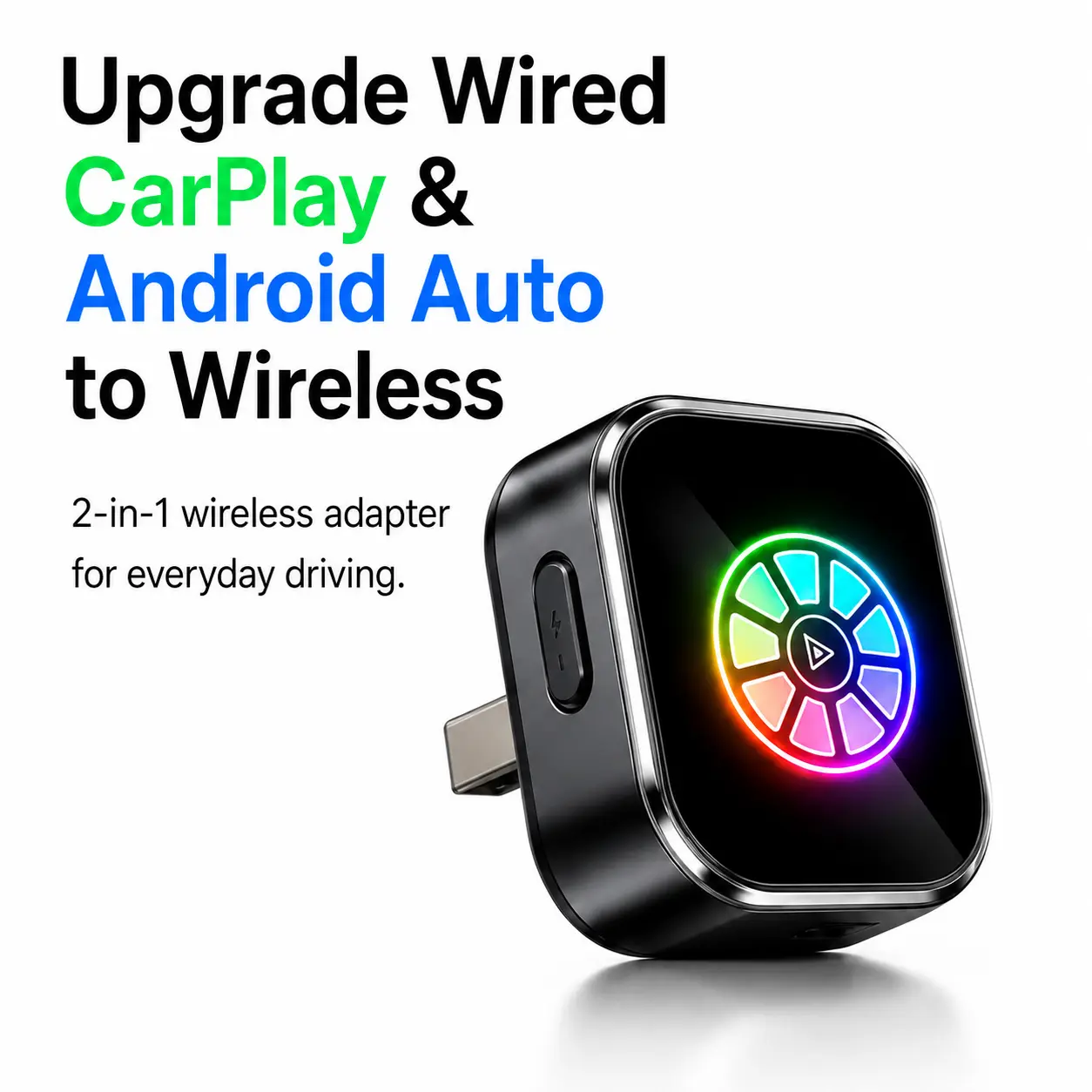 Upgrade to   in Seconds – 1-Touch Dual Phone Switch, Smart Button, USB-A/USB-C & RGB Light Adapter  carplay wireless carplay adapter