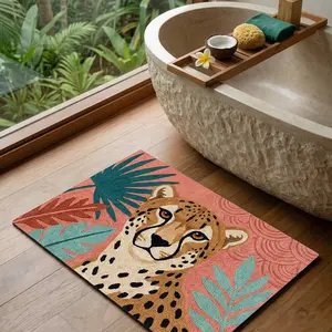 Diatomite Bath Mat, Cute Leopard Pattern,Non-Slip, Stain-Resistant, Easy to Clean, Highly Absorbent, Ideal for Bathroom, Kitchen, Desk