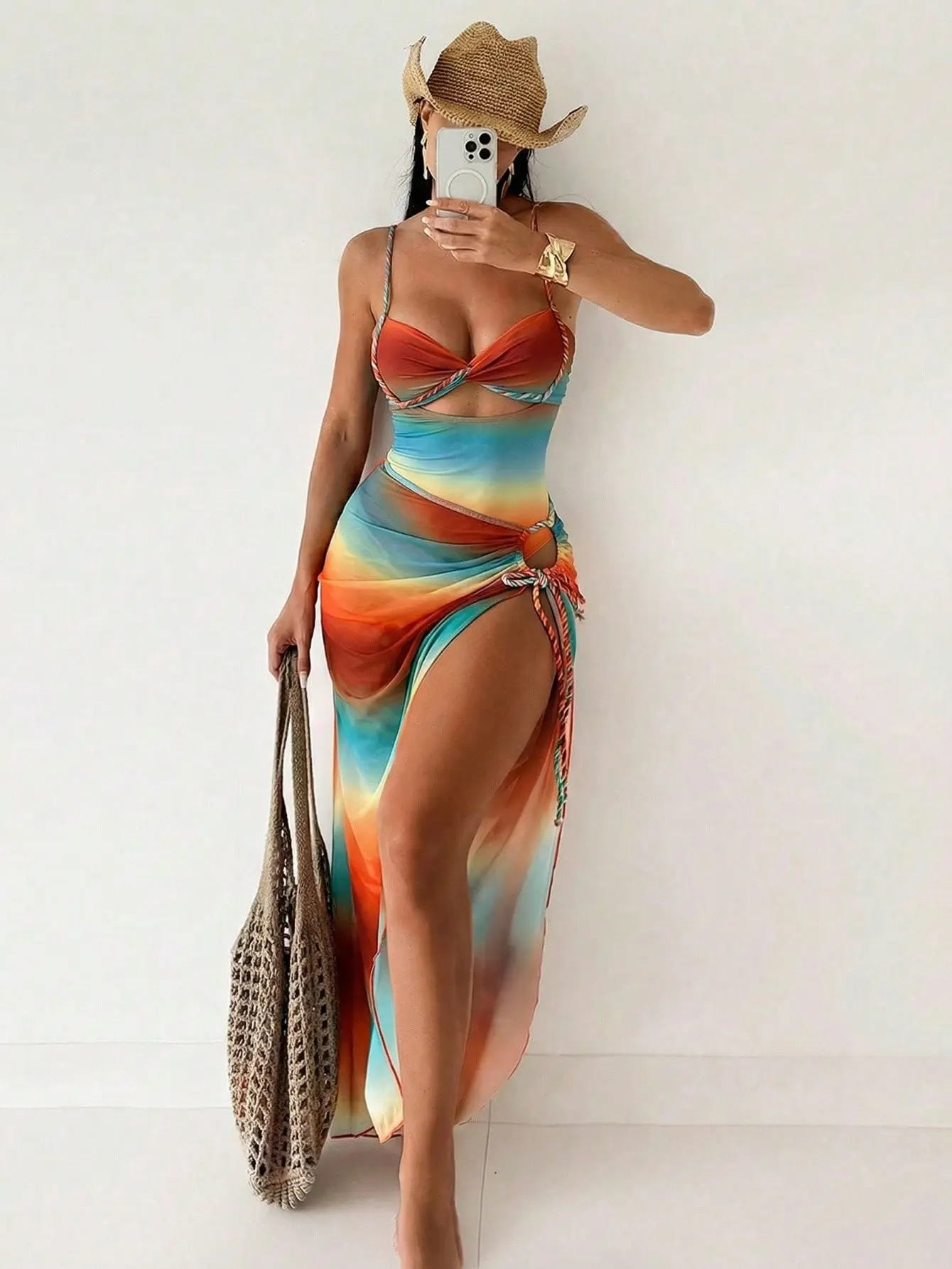 Women’s Gradient Crop Top & Beach Dress Bikini Set | Boho 2PCS Resort Outfit | Summer Vacation Rave Look