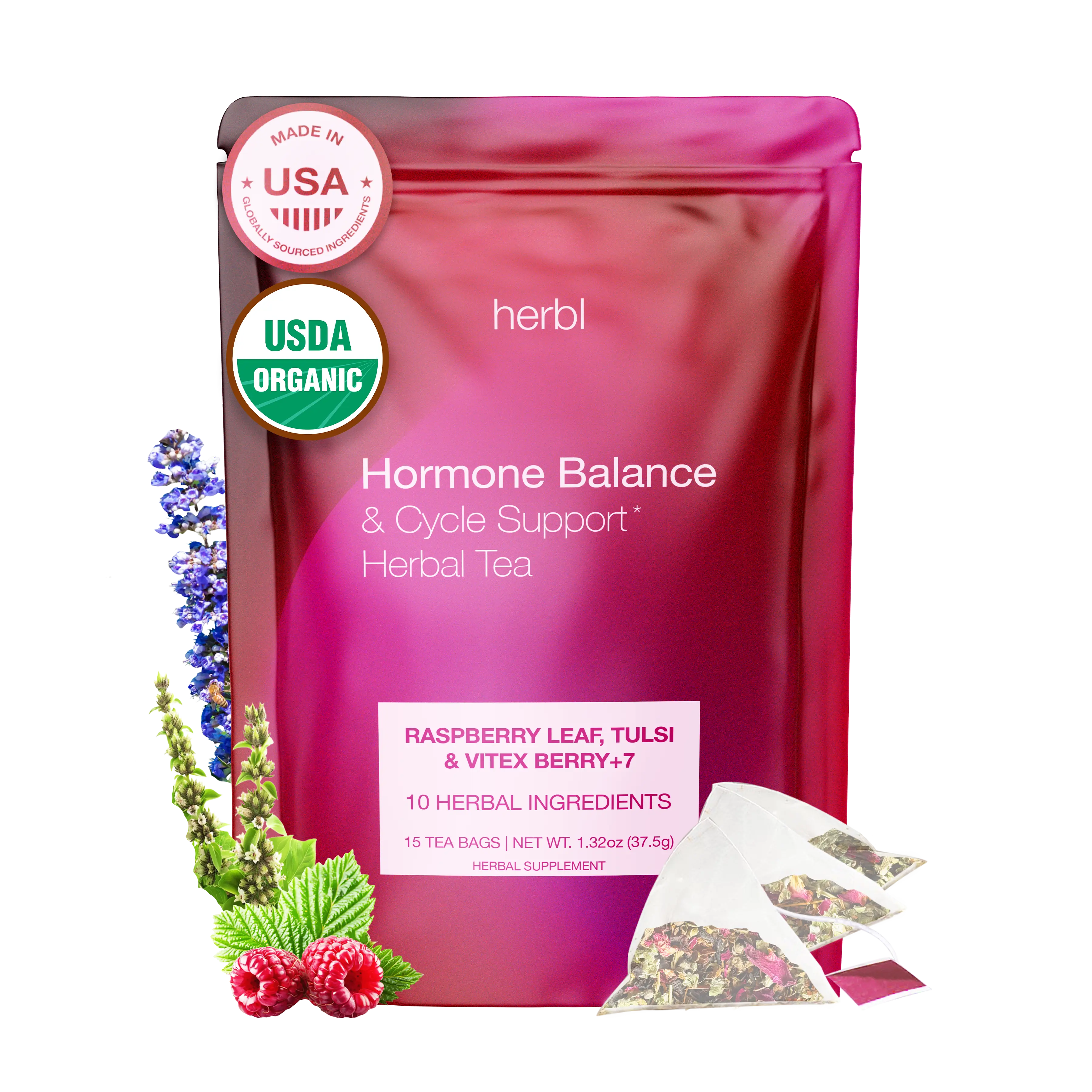 Hormone Balance Tea for Women – Organic Raspberry Leaf Tea with Fenugreek, Tulsi & Black Cohosh – Herbal Hormone Balance tea for PCOS, PMS, Period Cramps & Mood Support