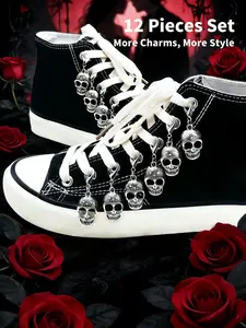 Gothic Punk Skull Shoe Charms with Lobster Clasp, 12-Piece Set for Sneakers, Casual Shoes & Boots, Halloween Party Accessories