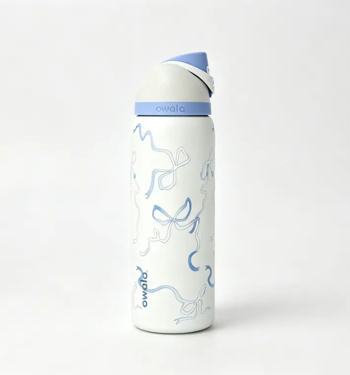 Owala 32oz Coquette Blue Bow Insulated Stainless Steel Water Bottle - Leakproof Travel Tumbler, 24H Cold Retention Vacuum Flask, Stylish Portable Kitchenware Drinkware for Summer