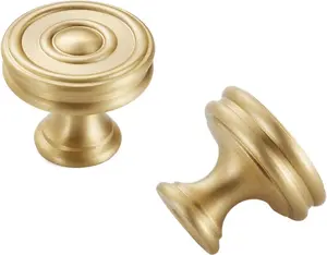 2 Pack Brushed Brass Kitchen Cabinet Knobs, Satin  Cupboard Wardrobe Closet Pulls, 1-1/4 Inch  Knobs for Dresser and Drawers, Modern Furniture Hardware