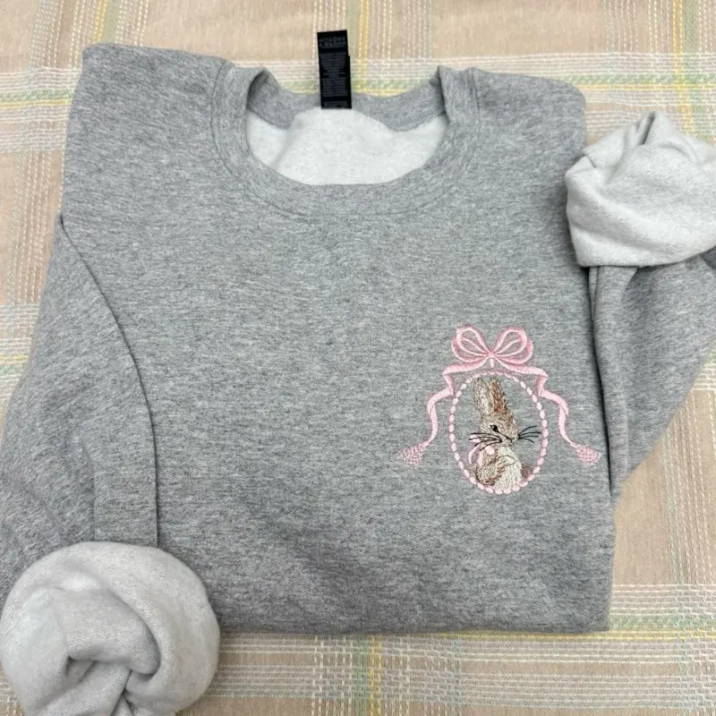 Vintage Easter bunny bow embroidered sweatshirt easter bunny cute spring embroidered sweatshirt