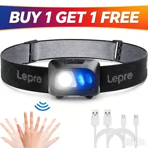 [Buy 1 Get 1 Free] LEPRO Rechargeable LED Headlamp, USB Rechargeable Headlamp with Motion Sensor - 1500Lux Super Bright High Lumen Flashlight, Red Light for Outdoor Camping