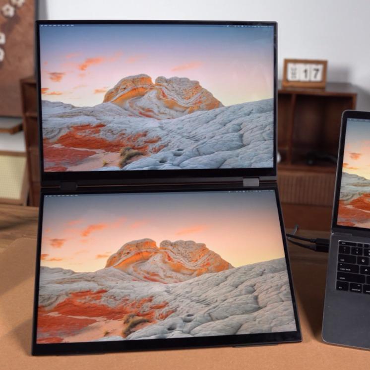 EHOMEWEI X2 extra Portable Monitor Double Touch Screen & Stylus 16"*2 60Hz 100% DCI-P3 400Nit Full CNC Metal Shell Type-C for Laptop PC Mac Phone