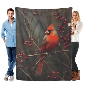 Calling all bird watchers and nature lovers! Wrap yourself in this stunning blanket featuring a vibrant male Northern Cardinal perched on a berry-laden branch, set against a moody forest backdrop. Ultra-soft flannel
