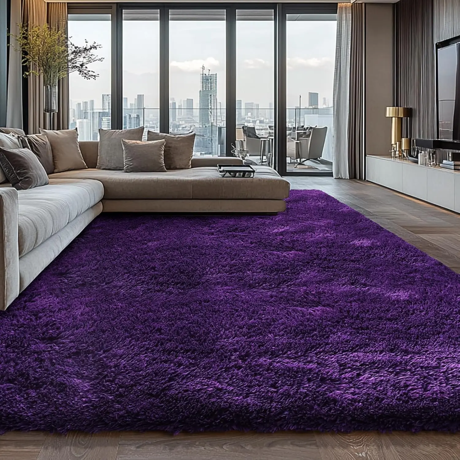 JAKOLIVE Grape Purple Cushiony Child-Friendly Area Rug, Extra Soft Fluffy Plush Rug for Living Room-Bedroom Home Decoration, Ideal for Summer Air-Conditioned Spaces, Great Mother's Day-Christmas Gift, Cushiony Area Rugs, Child-Friendly Area Rugs