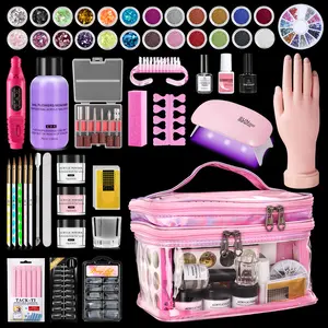 All-in-One Nail Kit for Beginners | Complete Manicure Set with Everything: Nail Drill, UV Lamp, Powder & Practice Hand in Pink Bag Cutics