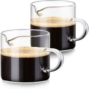 Espresso Cups, Glass Coffee Espresso Cups with Pour Spout, 4.3 oz, Clear, Set of 2 (Set of 2)