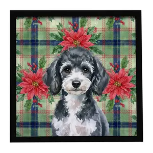 Carolines Treasures WDK8765MFP88 8 x 8 in. Miniature Parti Poodle Christmas Poinsettias Framed Metal Print