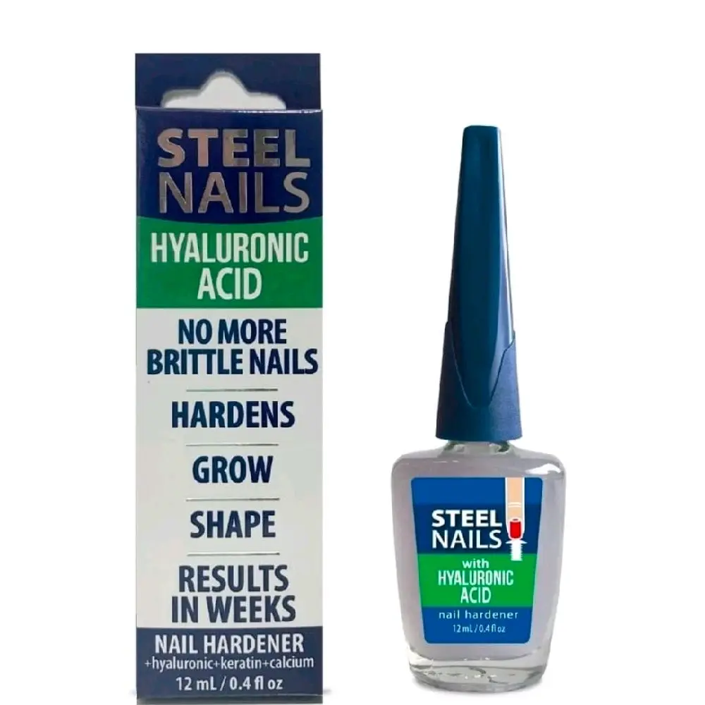 Uñas De Acero. Steel Nails Hardener with Hyaluronic Acid 0.4oz Base Coat