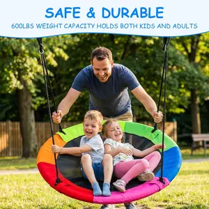 Saucer Tree Swing for Kids Outdoor, Textilene Fabric Tear & UV Resistant Waterproof, Round Disc Circle Swings, Swing-Set for Backyard Garden Playground