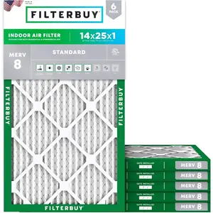 Filterbuy 14x25x1 Air Filter (6-Pack), Pleated MERV 8 Dust Defense HVAC AC Furnace Air Filters (Actual Size: 13.50 x 24.50 x 0.75 Inches)