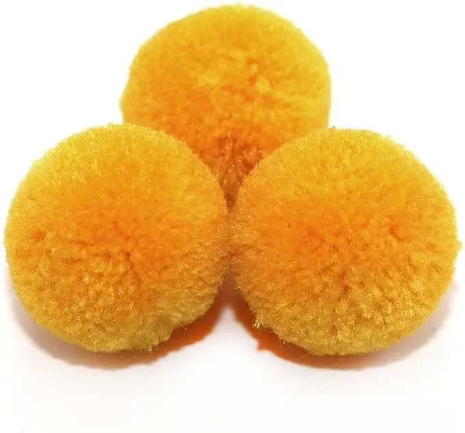 Single Large Yarn Pompoms 3 inch Pom Poms with Tails for Crafts or Decor in the Color of Your Choice (Gold Saffron)