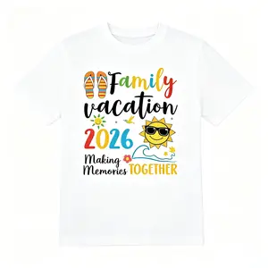 Family Vacation 2026 Making Memories TOGETHER Letter Print Crew Neck Short Sleeve T-Shirt • Women's 2026 Family Vacation Themed T-Shirt • Flip Flops Sun Slogan Decorated Casual Short Sleeve • Colorful Warm And Lively Family Vacation Outfit Top