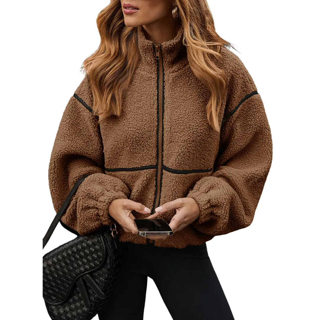 Dokotoo Womens Coat Casual Lapel Full Zip Fleece Jacket Long Sleeve Oversized Warm Winter Outwear with Pockets