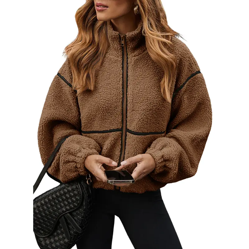 Dokotoo Womens Coat Casual Lapel Full Zip Fleece Jacket Long Sleeve Oversized Warm Winter Outwear with Pockets
