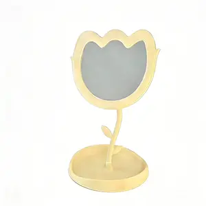 Cute Flower Makeup Mirror Tulip Princess Mirror Plastic Tabletop Vanity Mirror for Home Student Dorm Room Pretty Girly Heart Exquisite and Practical Decorate Your Beauty Space