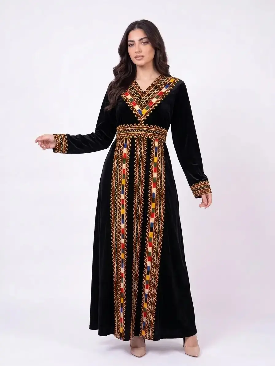 Samah Collection - Women’s Traditional Modest Embroidered Formal Dress with Premium Fabrics, Festive Eid Elegance, Ideal for Special Occasions, Perfect Abaya-Inspired Gift for Her