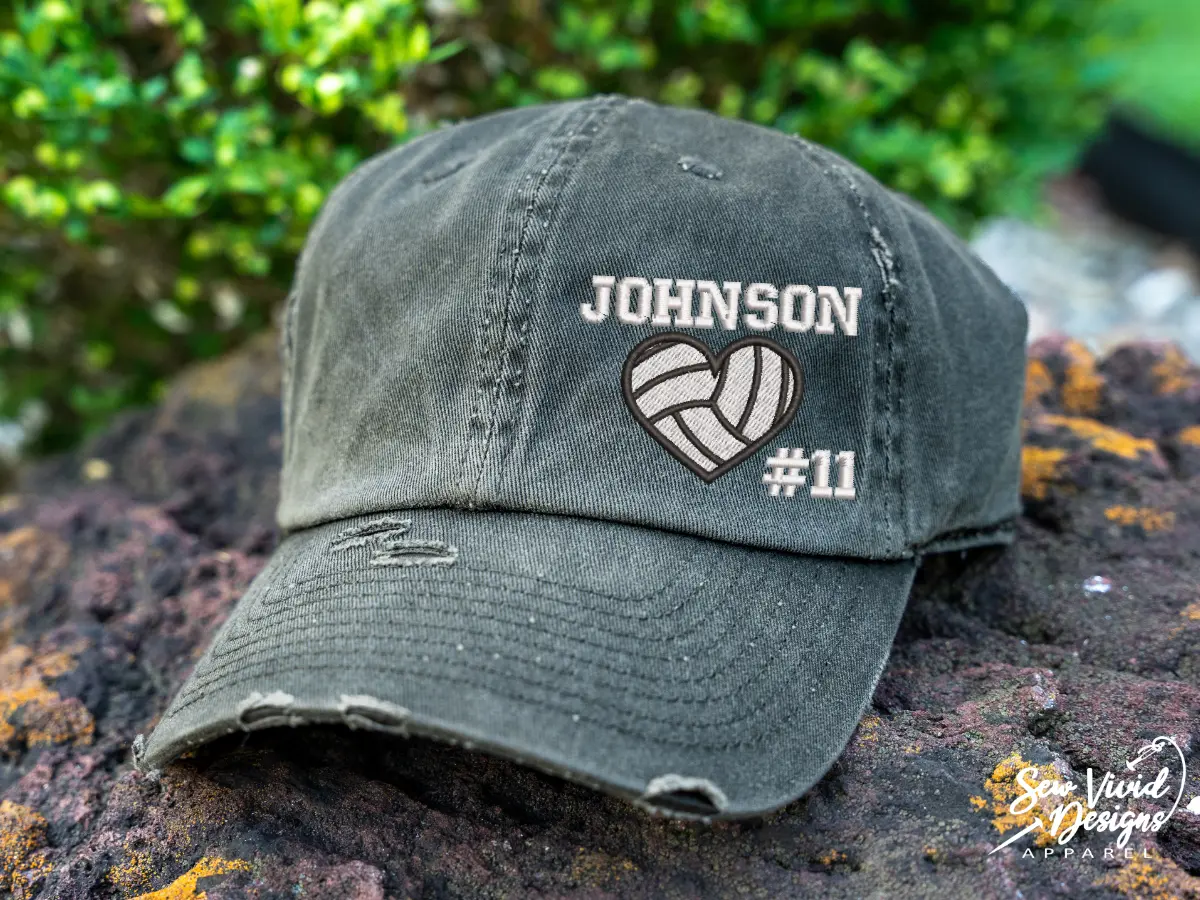 Volleyball Heart Mom Hat - Custom Name & Number | Women's Volleyball Hat | Volleyball Mom Baseball Cap | Custom Colors | Volleyball Mom Gift | Gameday Hat | Game Day Clothing