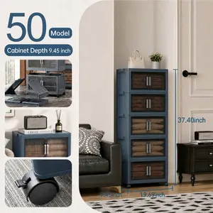 Large Size Transparent Door Storage Cabinet Foldable No Assembly Wheeled Movable Freely Stackable Combine Large Capacity Home Organizer