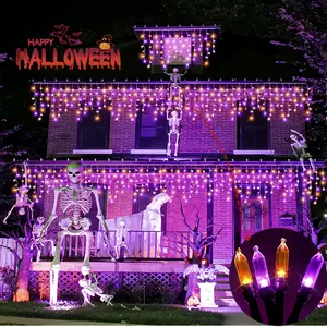 Halloween Decorative Light String Orange & Purple Mix 33ft 100LED 8 Modes Adjustable Waterproof Outdoor Party Ornaments Spooky Set