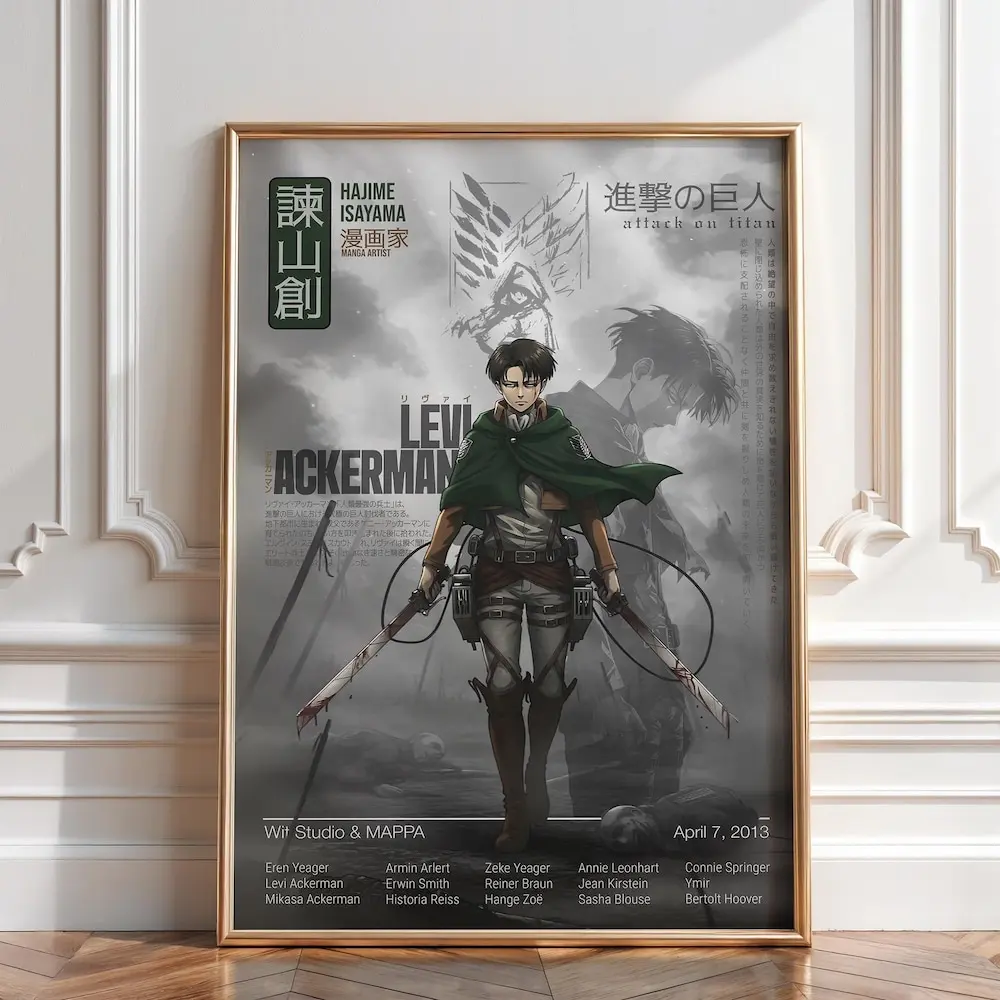 Levi Ackerman Manga Poster, Attack on Titan Anime Wall Art Print Vintage Christmas Gift