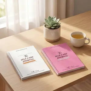 Healing Set A5 Coil Notebook, 30-Day Self-Care Planner, Daily Journal, Mood Tracker, Sakura & Cream Cover, Fits Bag, 180° Lay Flat