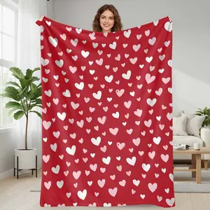 Romantic Hearts Flannel Blanket  Red and Pink Heart Print Design  Ultra Soft Cozy Lightweight Warm Throw for Bedroom Living Room Sofa Valentine Gift Anniversary Home Decor