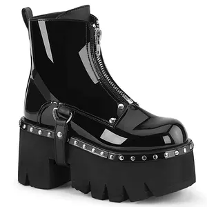 Demonia Ashes-100 Black Vegan Leather Ankle Boots