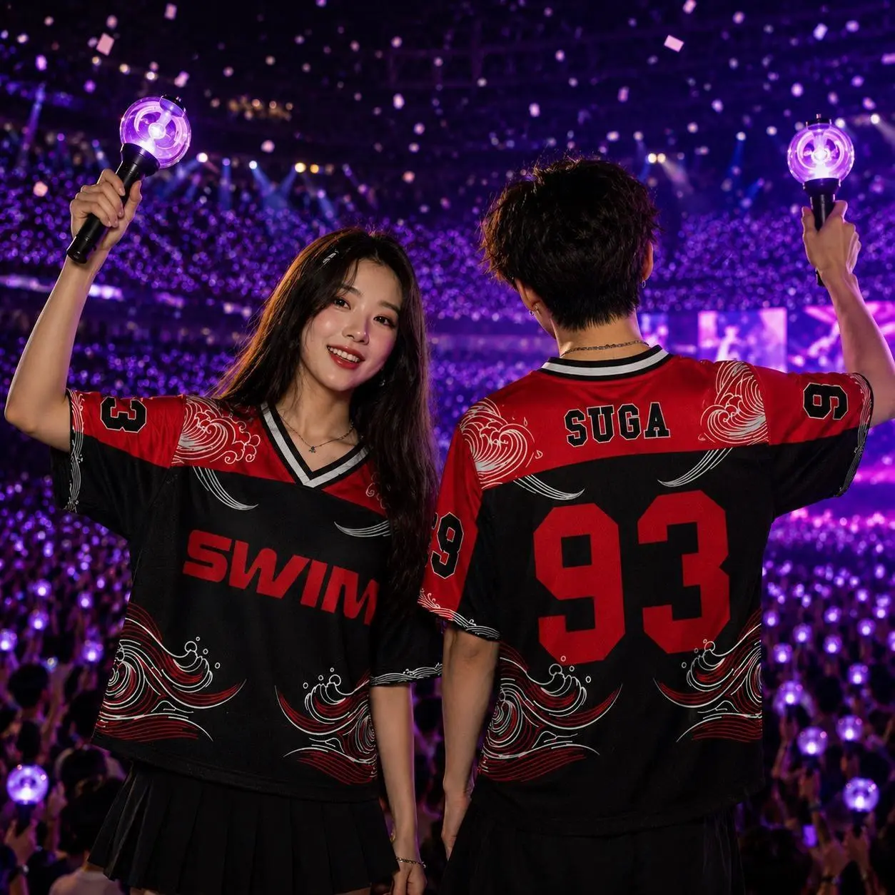 SUGA 93 Kpop Inspired Jersey, Red Black Wave Graphic Concert Shirt, Yoongi Fan Baseball Style Jersey, Music Fan Gift