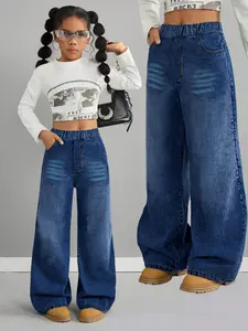 Girls' Valentine's Day Gift Denim Jeans with Pockets, Casual Sporty Jeans for Ages 8-12, Loose-Fitting Fashion Clothes, Sister Valentine's Essential